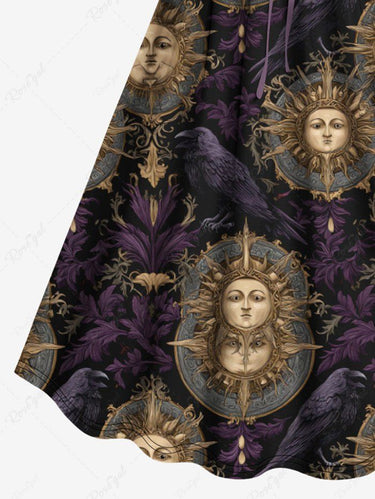 Gothic Plus Size Sun Face Print Cinched A Line Dress
