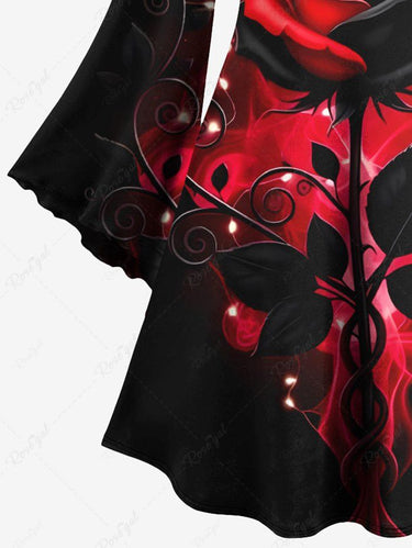 Gothic Plus Size Glitter Christmas Light Rose Flower Print A Line Dress