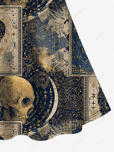 Gothic Plus Size Skull Moon Tarot Print Crisscross Strappy A Line Cami Dress