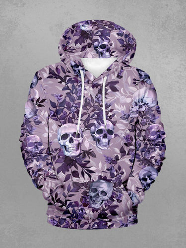 Gothic Plus Size Skull Leaf Branch Print Pullover Long Sleeves Hoodie For Men
