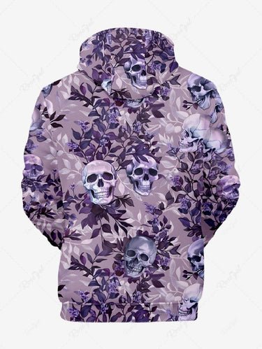Gothic Plus Size Skull Leaf Branch Print Pullover Long Sleeves Hoodie For Men