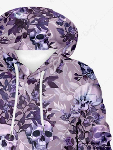 Gothic Plus Size Skull Leaf Branch Print Pullover Long Sleeves Hoodie For Men