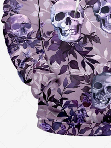 Gothic Plus Size Skull Leaf Branch Print Pullover Long Sleeves Hoodie For Men