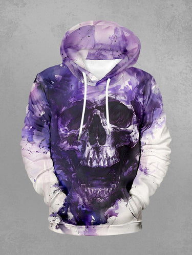 Gothic Plus Size Skull Painting Print Pullover Long Sleeves Hoodie For Men