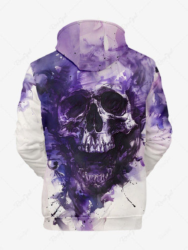 Gothic Plus Size Skull Painting Print Pullover Long Sleeves Hoodie For Men