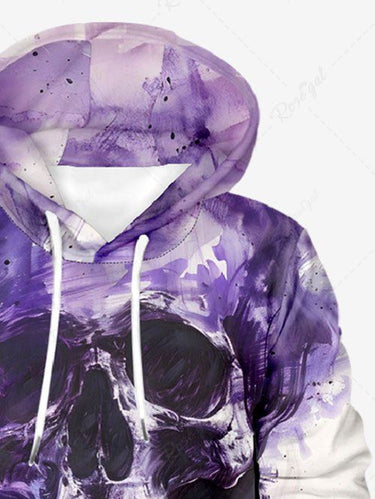 Gothic Plus Size Skull Painting Print Pullover Long Sleeves Hoodie For Men