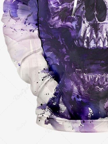 Gothic Plus Size Skull Painting Print Pullover Long Sleeves Hoodie For Men