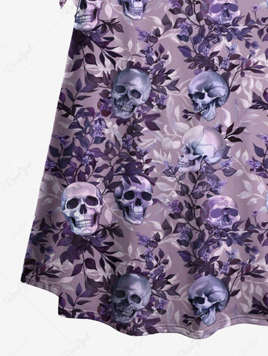 Gothic Skull Leaf Branch Print A Line Dress