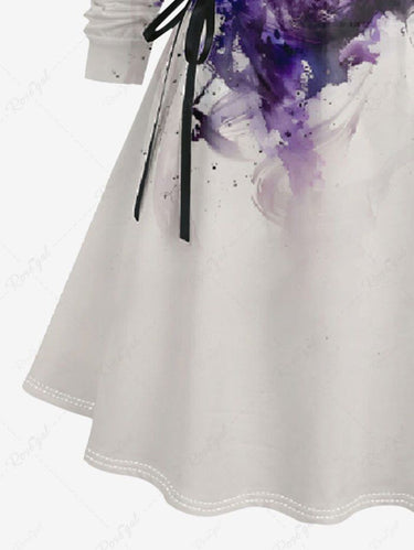 Gothic Plus Size Skull Painting Print Lace Up A Line Hooded Dress