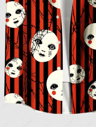 Gothic Plus Size Weird Face Spider Web Striped Print Button Pocket Shirt For Men