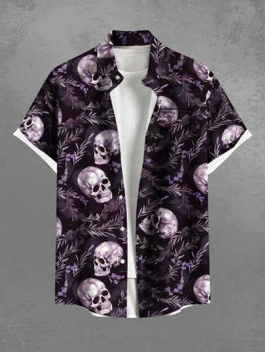 Gothic Plus Size Skull Branch Print Button Pocket Shirt For Men