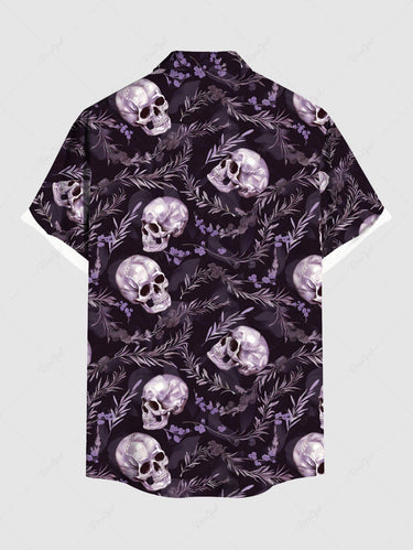 Gothic Plus Size Skull Branch Print Button Pocket Shirt For Men