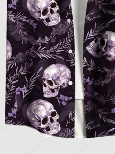Gothic Plus Size Skull Branch Print Button Pocket Shirt For Men