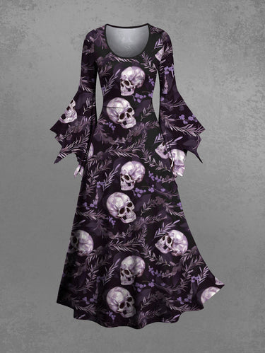 Gothic Skull Branch Print A Line Dress