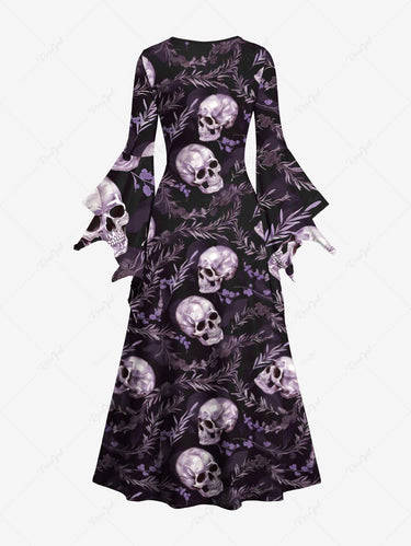 Gothic Skull Branch Print A Line Dress