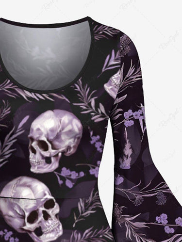Gothic Skull Branch Print A Line Dress