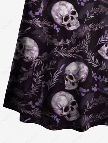 Gothic Skull Branch Print A Line Dress