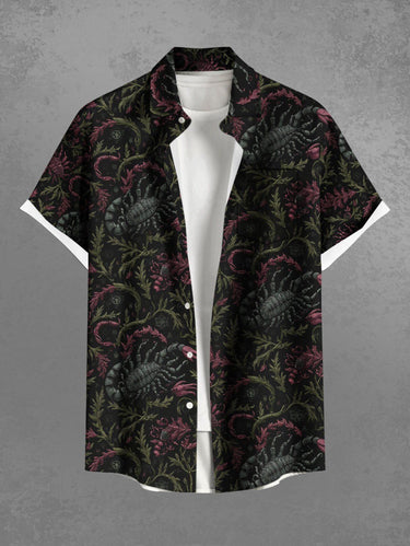 Gothic Plus Size Scorpion Grass Print Button Pocket Shirt For Men