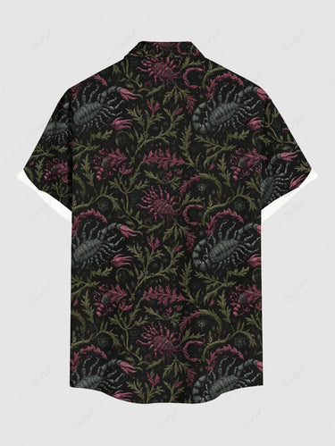 Gothic Plus Size Scorpion Grass Print Button Pocket Shirt For Men