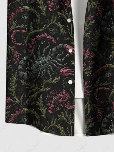 Gothic Plus Size Scorpion Grass Print Button Pocket Shirt For Men