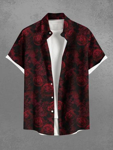 Gothic Plus Size Ombre Rose Flower Print Button Pocket Shirt For Men