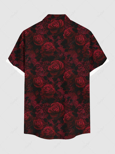 Gothic Plus Size Ombre Rose Flower Print Button Pocket Shirt For Men