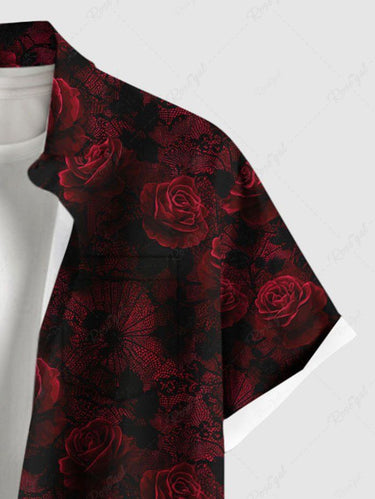 Gothic Plus Size Ombre Rose Flower Print Button Pocket Shirt For Men