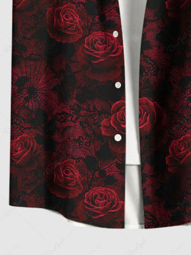 Gothic Plus Size Ombre Rose Flower Print Button Pocket Shirt For Men