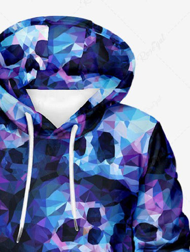 Gothic Plus Size Ombre Skull Print Pullover Long Sleeves Hoodie For Men