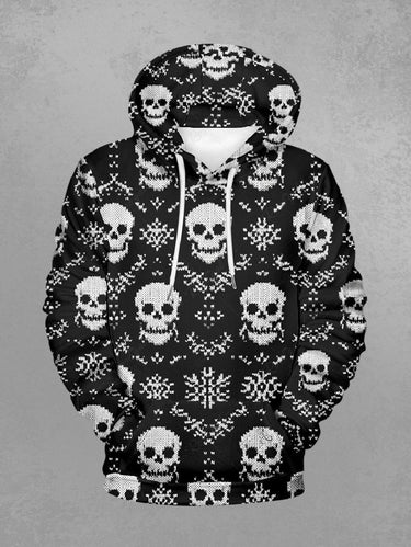 Gothic Plus Size Christmas Snowflake Skull Print Pullover Long Sleeves Hoodie For Men