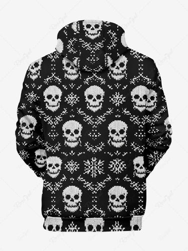 Gothic Plus Size Christmas Snowflake Skull Print Pullover Long Sleeves Hoodie For Men