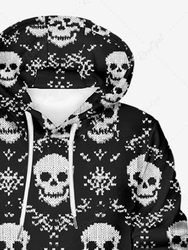 Gothic Plus Size Christmas Snowflake Skull Print Pullover Long Sleeves Hoodie For Men