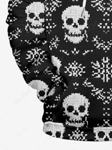 Gothic Plus Size Christmas Snowflake Skull Print Pullover Long Sleeves Hoodie For Men