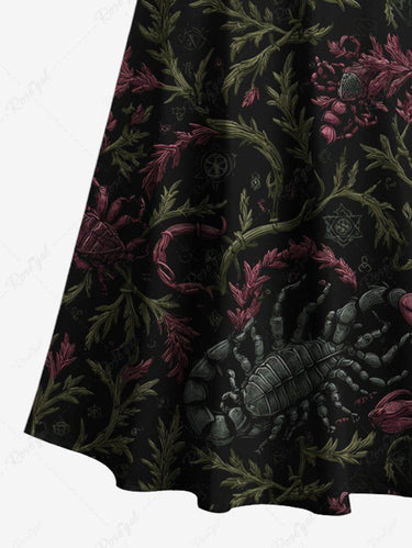 Gothic Plus Size Scorpion Grass Print Cold Shoulder Crisscross A Line Maxi Dress