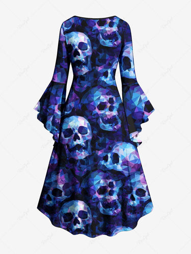 Gothic Plus Size Ombre Skull Print Ruched High Low Asymmetric Dress