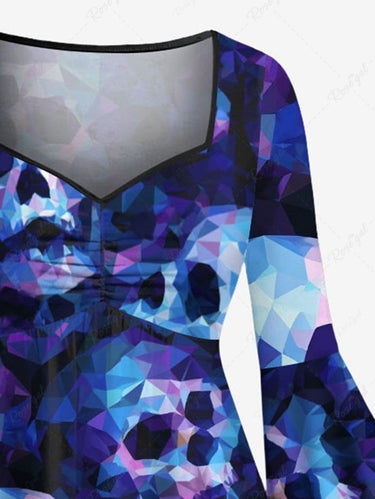 Gothic Plus Size Ombre Skull Print Ruched High Low Asymmetric Dress