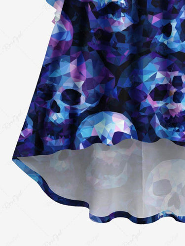 Gothic Plus Size Ombre Skull Print Ruched High Low Asymmetric Dress