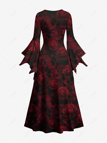 Gothic Ombre Rose Flower Print A Line Dress