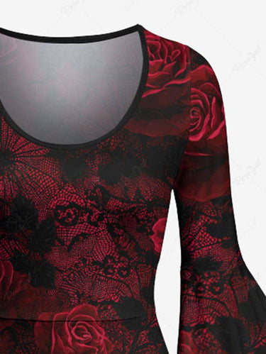 Gothic Ombre Rose Flower Print A Line Dress