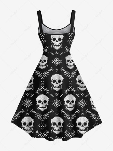 Gothic Plus Size Christmas Snowflake Skull Print A Line Dress