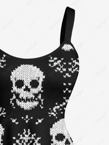 Gothic Plus Size Christmas Snowflake Skull Print A Line Dress