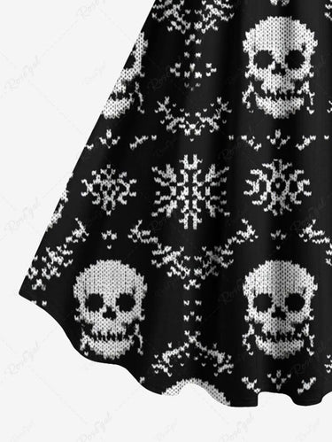 Gothic Plus Size Christmas Snowflake Skull Print A Line Dress