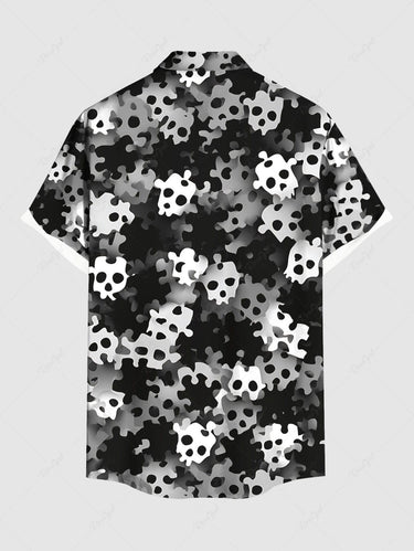 Gothic Plus Size Ombre Skull Print Button Pocket Shirt For Men