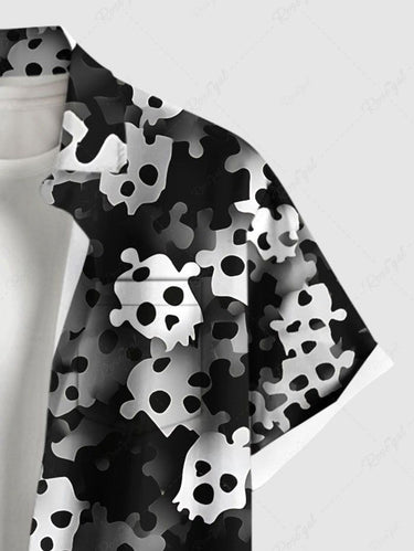 Gothic Plus Size Ombre Skull Print Button Pocket Shirt For Men