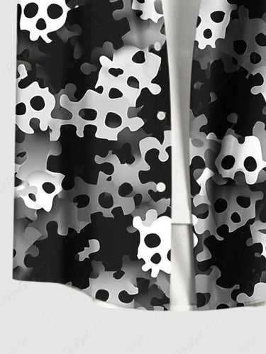 Gothic Plus Size Ombre Skull Print Button Pocket Shirt For Men