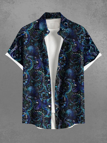 Gothic Plus Size Octopus Print Button Pocket Shirt For Men