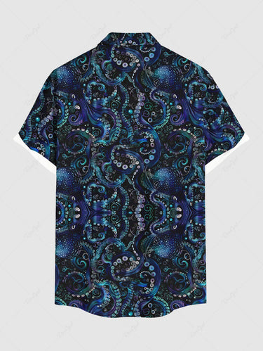 Gothic Plus Size Octopus Print Button Pocket Shirt For Men
