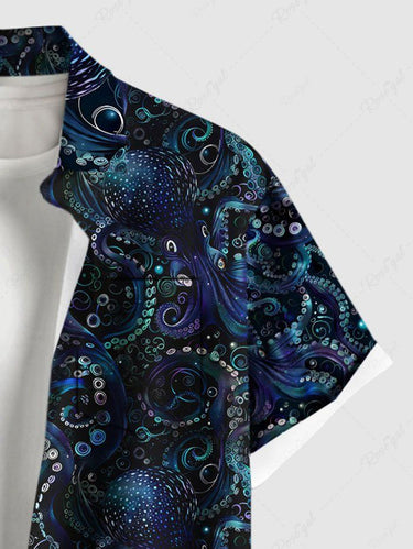 Gothic Plus Size Octopus Print Button Pocket Shirt For Men