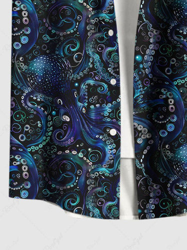 Gothic Plus Size Octopus Print Button Pocket Shirt For Men