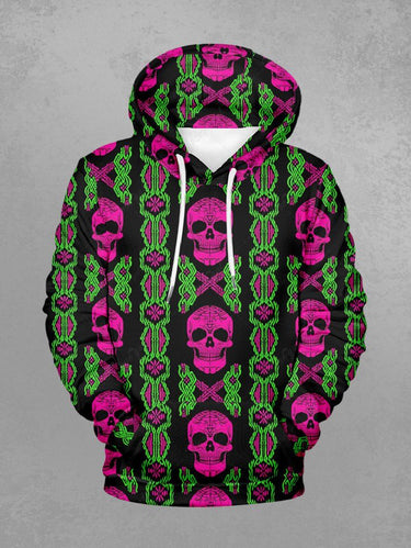 Gothic Plus Size Skull Pattern Block Print Pullover Long Sleeves Hoodie For Men